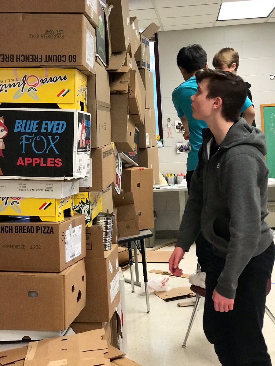 uranium4496's tweet photo. We get excited when we find boxes "in-house" that can be used for our Design Challenge projects! Attempting to organize. #cardboard #endlessideas #morefoldinglesstape https://t.co/5ECuJ3GdKB