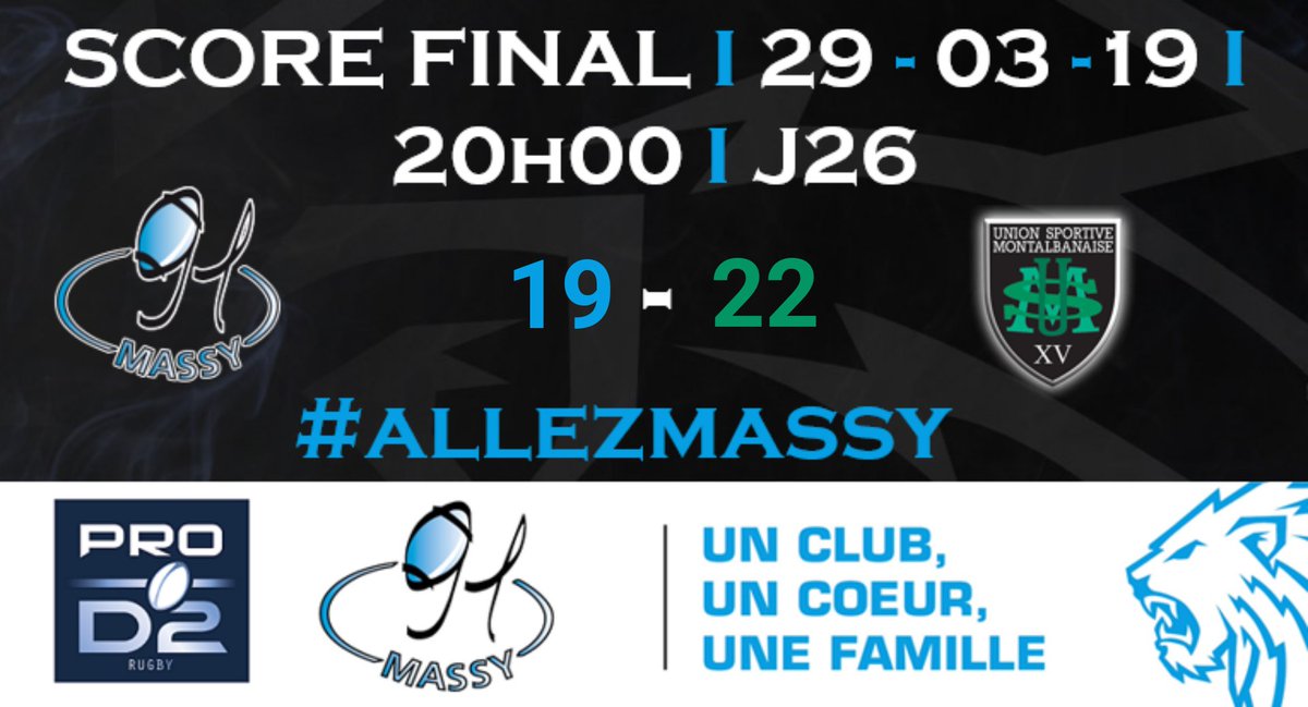 RCME91's tweet photo. Fin du match entre @RCME91 et @UsmSapiacRugby
Massy obtient le bonus dรฉfensif
#PROD2 #LNR #USMRCME https://t.co/vQFpZhkZ4p