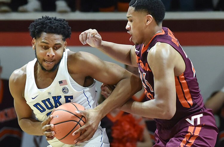 WTWTG's tweet photo. An @TheACC, #Sweet16 confrontation takes place as 4-seed @HokiesMBB faces overall 1-seed @DukeMBB. The #BlueDevils will seek revenge for a 77-72 loss to the #Hokies back in February. #VaTechvsDuke #NCAAB @NCAA @MarchMadness @CBSSports @BuckleysPubs https://t.co/sD9khowJMo