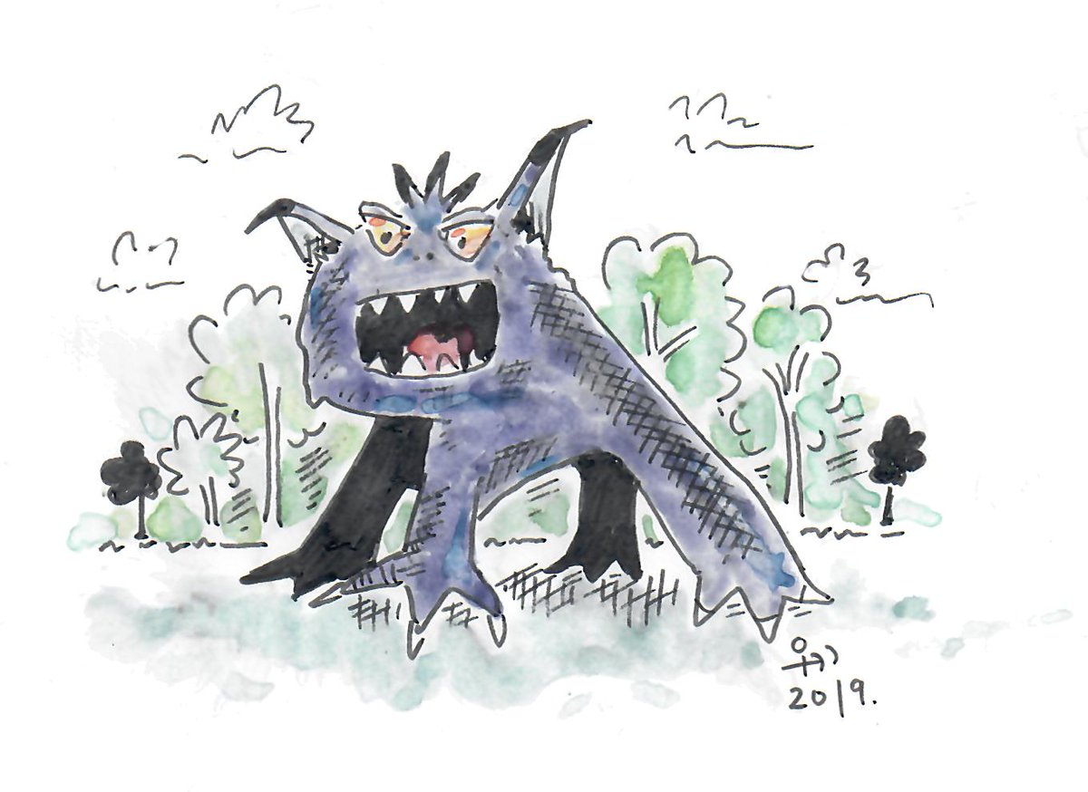 iawima's tweet photo. Hi @Clr_Collective A strange #deeplilac Monster and the original little scribble (which as usual I prefer) #colour_collective #ink #watercolour #MONSTERS https://t.co/aTmFiuw8Nd