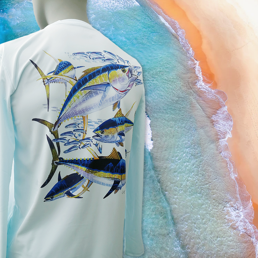 DenaliApparel's tweet photo. We're making a splash to start off the season right! We have added an  assortment of new designs for you to peep at, so hop on over to the  Amazon store!
.
.
.
#denaliperformanceapparel #fishinglife #denalifishing #fishinggear #yellowfishtuna #fishing #sunprotection https://t.co/TxYVvxrul8