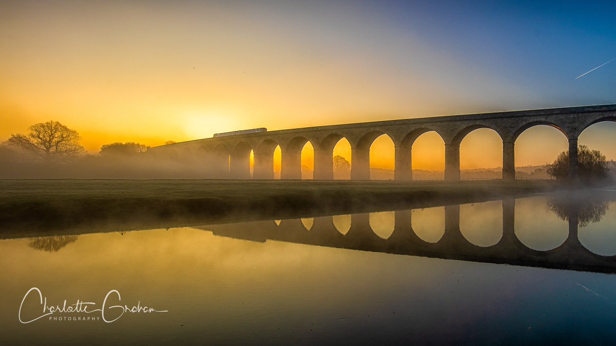 Morning Commute and #Arthington #Viaduct  #NorthYorkshire, #England. #Foggy #Sunrise #Stormhour #Weather #Yorkshire #Photography #FridayFeeling #fridaymood #Moody #UK Oh a train on a Viaduct