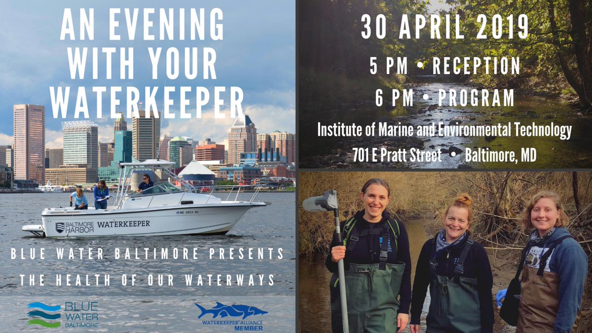 IMET_USMD's tweet photo. Join @BlueWaterBmore tomorrow at IMET for an evening with the Baltimore Harbor Waterkeeper. They'll present results from 2018 water quality monitoring at 49 sites near Baltimore. Enjoy light fare as we strive to answer the question, #HowsTheWaterHon? https://t.co/x3QcJzFAKO https://t.co/NTj7amtJnN