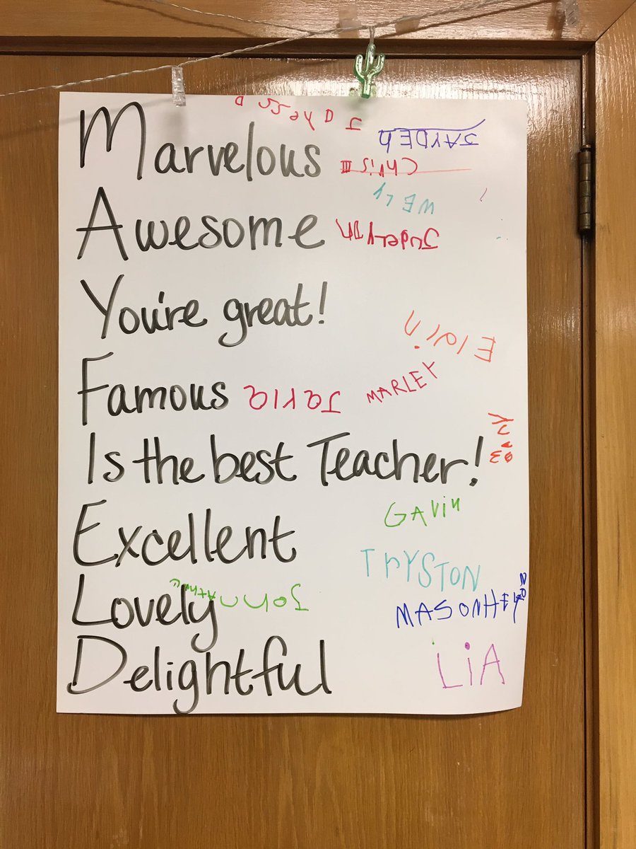 KinderMixRm6's tweet photo. This made my day! Kinders learning about acrostic poems in library, love it! #mteagles #creativewriting #bucketfillers https://t.co/zXHzZnPDyf