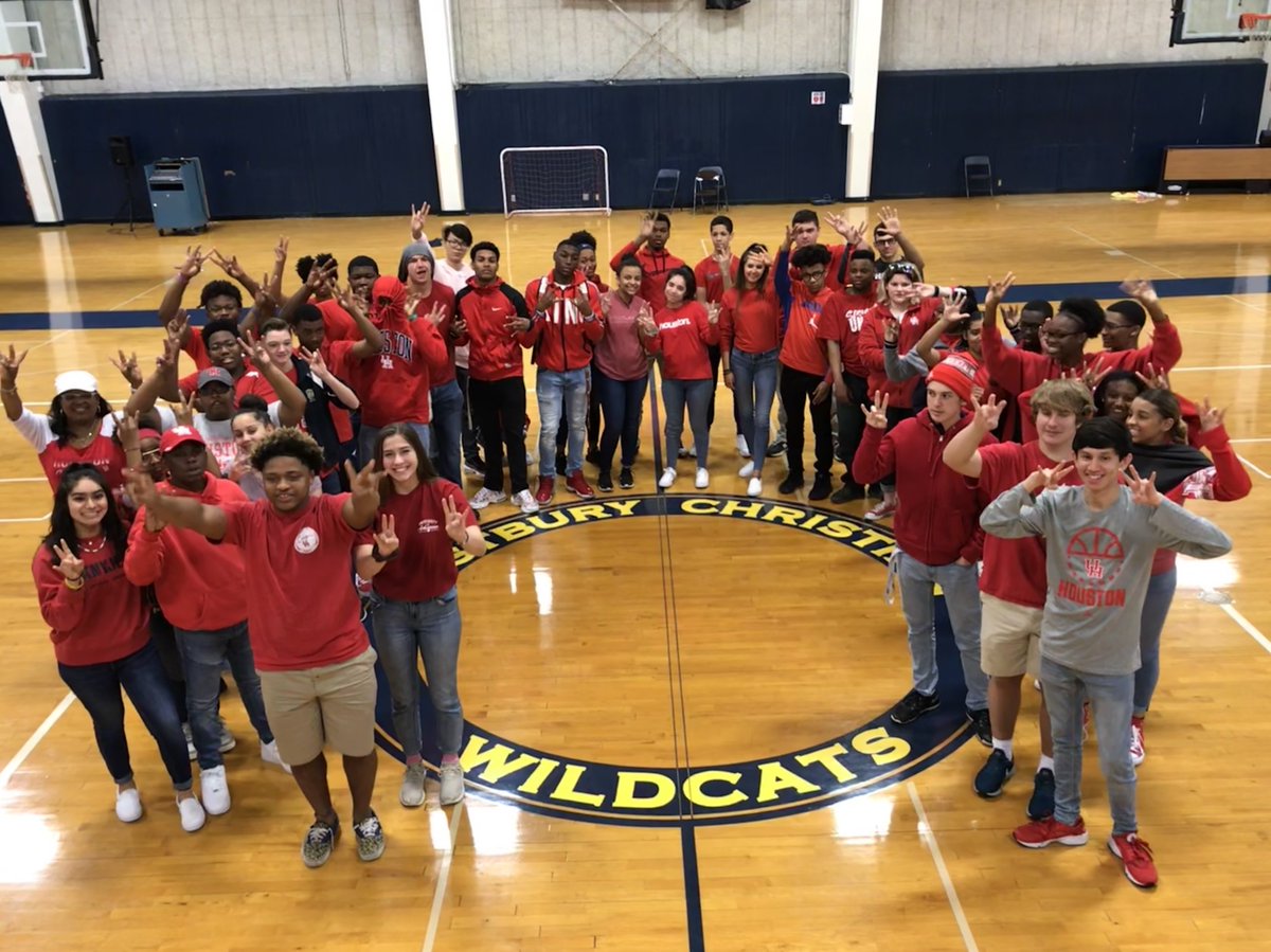 WCS_Houston's tweet photo. Current WCS students enthusiastically did their part today to help "Turn Houston Red" in support of WCS alumnus @g_robinson1 '15 & @UHCougarMBK as they play in NCAA Tournament #SweetSixteen tonight.
#ForTheCity & #ForGalen https://t.co/T9DbnS1yoA