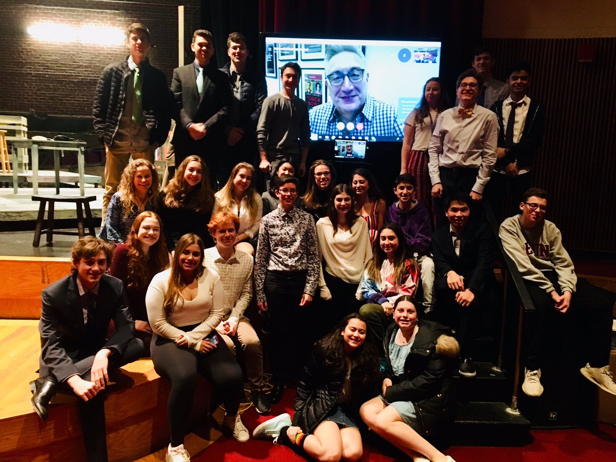 ScarsdaleHSDC's tweet photo. @ScarsdalePArts @ScarsInquirer @PeterKramer @ScarsdaleHS Thanks for the Skype, @MoisesKaufman! So enlightening to hear about the intersection of interviewing and empathy. Here’s to being connected as a part of the Laramie Family. https://t.co/QKHH7oLbN5