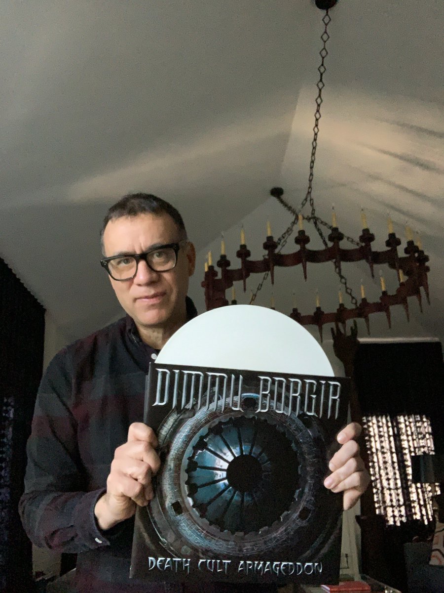 Fred Armisen (@nbcsnl, @Portlandia) with his copy of #DeathCultArmageddon on limited edition white vinyl.🤘 #DimmuBorgir #BlackMetal #FredArmisen #SaturdayNightLive #Portlandia #NewMusicFriday