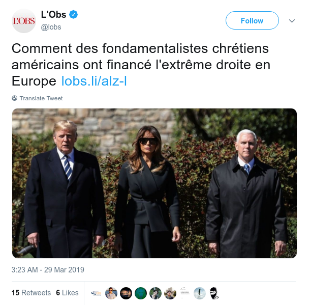 F_Desouche's tweet image. L&apos;association #openDemocracy accuse les fondamentalistes chrétiens américains d&apos;avoir financé l&apos;extrême droite en #Europe fdesouche.com/1184033-lassoc…