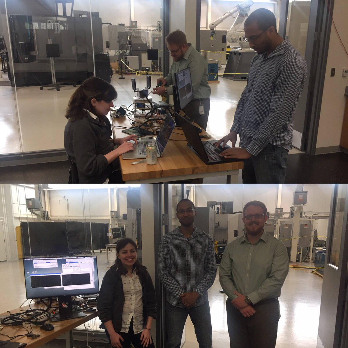 CCAMVA's tweet photo. Working hard on a Friday afternoon! Interns from @VCUENGR work on CCAM sponsored senior design project that will detect rogue networks in the intelligent factory. #CCAMAutomation https://t.co/Ptm1UPkEzm
