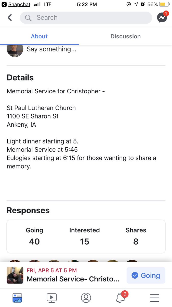 LJones021's tweet photo. For those who would like attend Chris’s memorial service here is the info https://t.co/9eCdzhH7q9