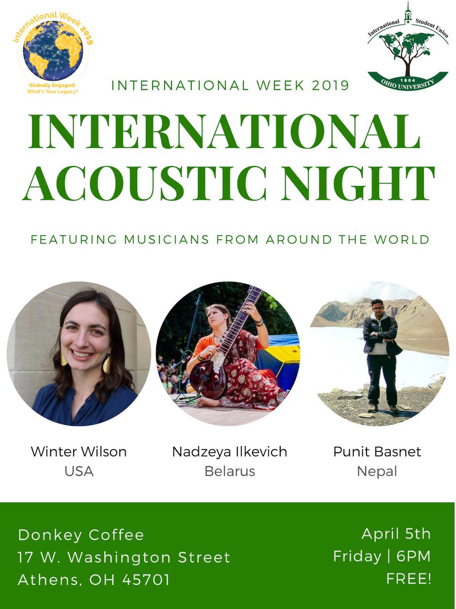 ISU_OhioU's tweet photo. Wondering how to spend your Friday night next week?
Join us for a night of music from around the world. Our amazing performers are ready to give you a night of enjoyable music.
Click the link in our bio to learn more about events during IWeek!!
#iweek19 #ManyNationsOneFamily https://t.co/B4ExTb2Pmn