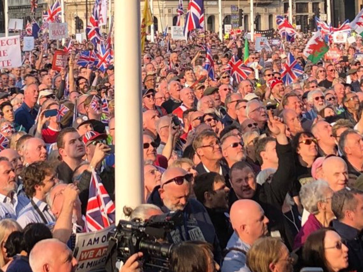 lennylaw's tweet photo. I had to zoom in on the crowd photo @JuliaHB1 posted from the #MarchForLeave stage to emphasise how all ages, races and genders of angry middle-aged white blokes were represented.

I’m assuming Julia took to the stage to a rousing chorus of “Get yer tits out for the lads!” https://t.co/5LtvHlRATb