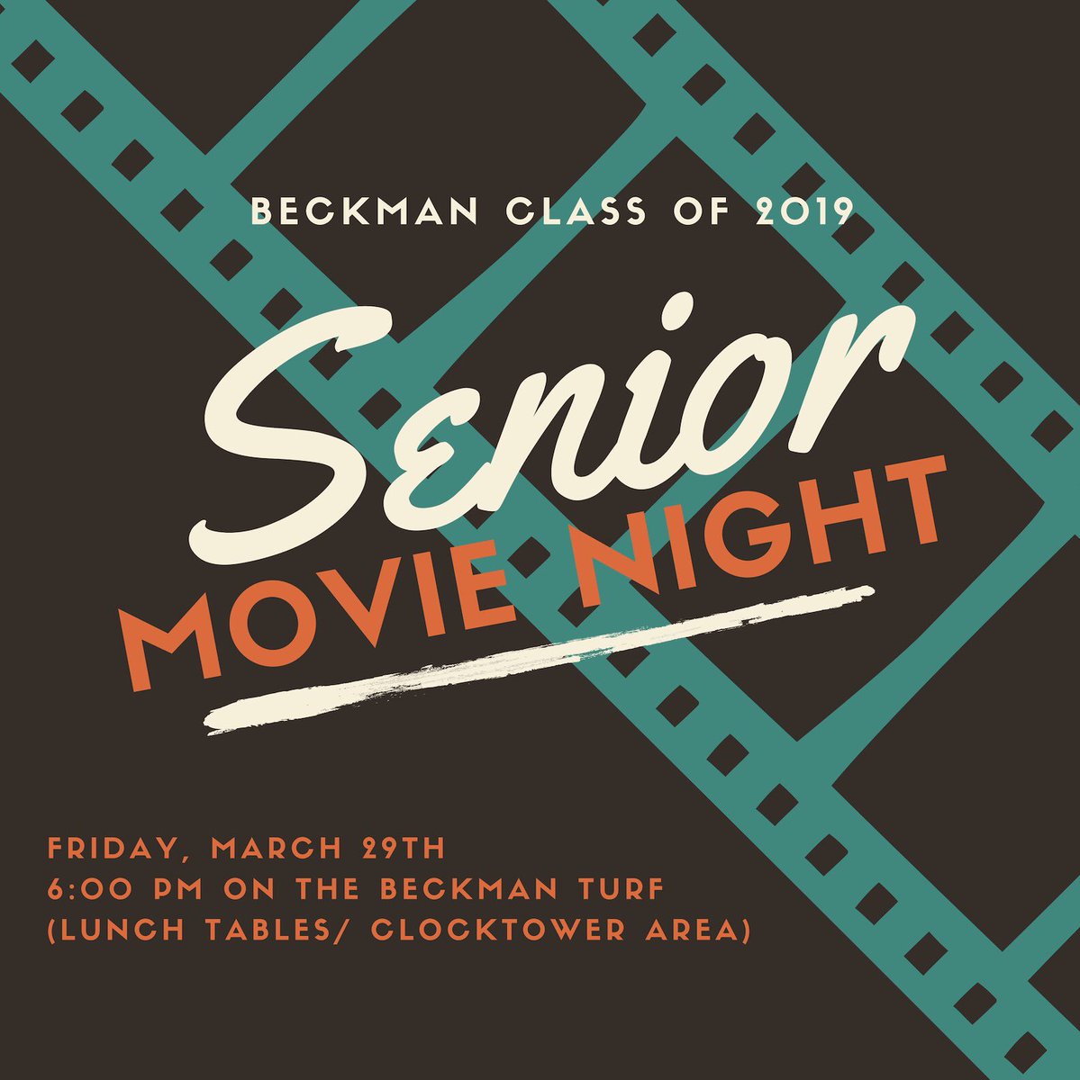 Reminder: Tonight is Senior Movie Night (6:00 PM)! Feel free to bring blankets and/or lawn chairs. Snacks will be provided. 😊 All Beckman Seniors are welcome and we hope to see you all there!!