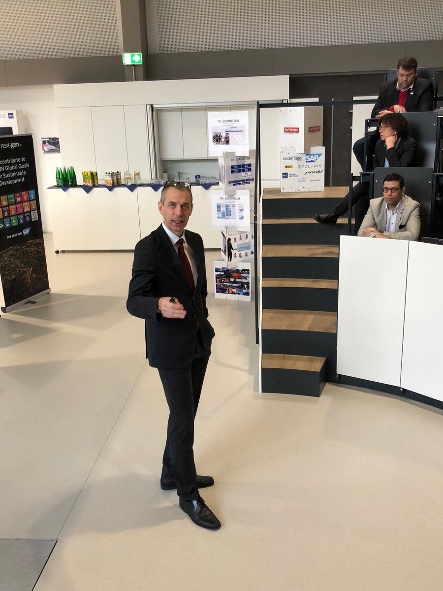 srathgeb's tweet photo. Prof. Dr. Martin Tschandl, #industrialmanagement @fh_joanneum shares the story of setting up this stunning #SmartProductionLab, which is now an @SAPNextGen chapter for #IoT https://t.co/gtzYCYJSKA