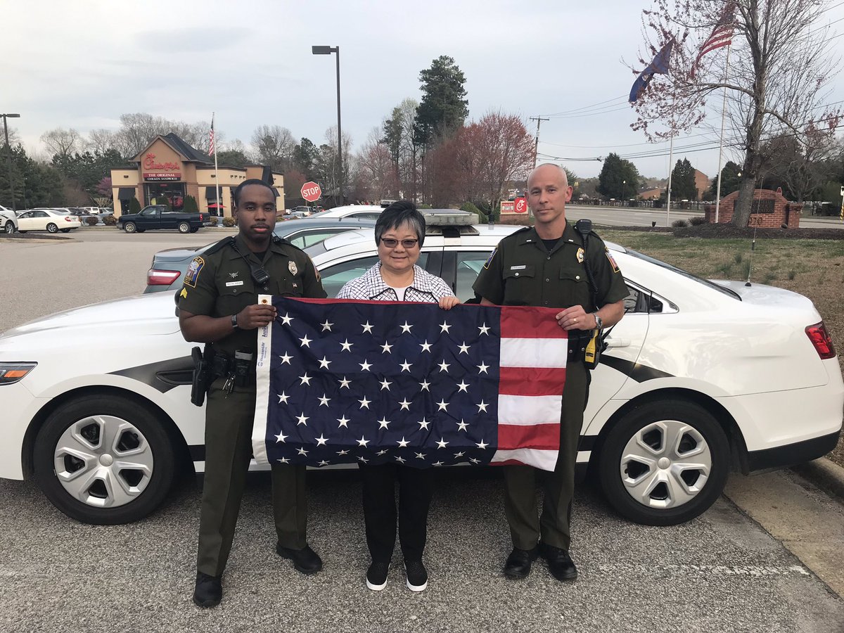 Thank you to Karen Harrow with Woodmen Life Insurance for presenting the department with a new American Flag for our Chester Station.