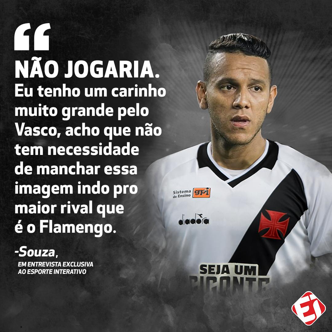 TNTSportsBR's tweet photo. FLAMENGO NÃO! Olha aí o que o @souza5 falou sobre a possibilidade de um dia jogar no maior rival do @VascodaGama! Saudades, vascaíno?

Confira na próxima semana a íntegra da entrevista exclusiva do jogador no canal do Esporte Interativo no Youtube. https://t.co/ailY7HIMmU