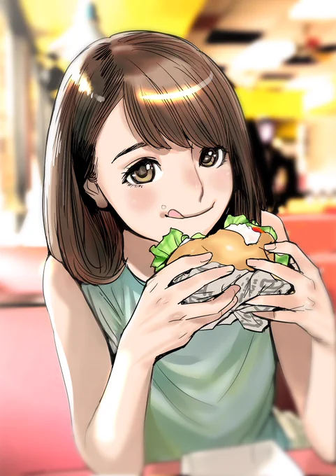 おはようございます～

今朝の落書きは
「花よりバーガー♪」

#タベガール 