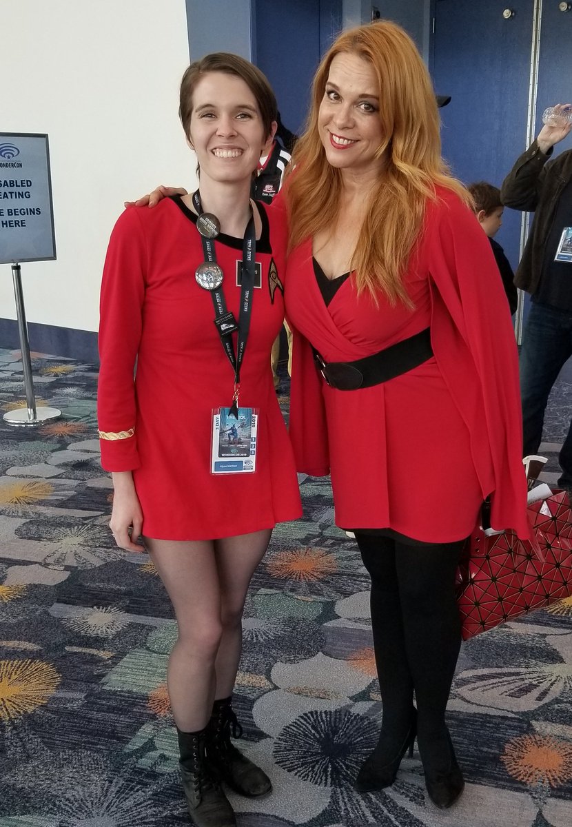 TTrekkie's tweet photo. I has such an amazing pleasure talking with @ChaseMasterson today after the @disconightspod! Her work with @SuperheroIRL is so inspiring. I was happy to give her my @TricorderShow pin I got at #STLV, "No one defines your fandom but you." #WeAreStarfleet #WonderCon2019 https://t.co/t4ocPbMRtm