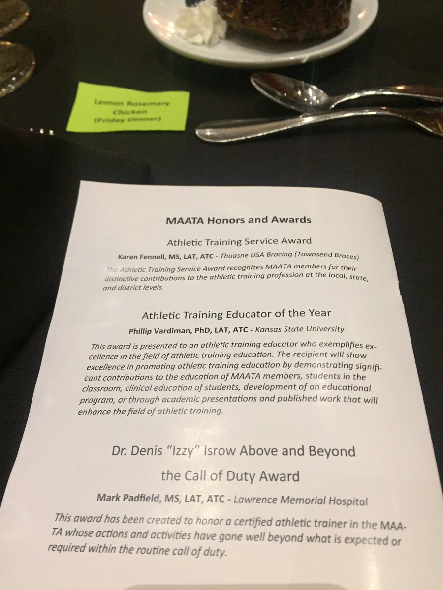 shawna_jordan's tweet photo. Evening of recognition for @KStateHE @KStateFNDH individuals @pvardiman, Lauren Pacinelli, and Jeffrey Williams at the MAATA district meeting. Honored to work with these amazing individuals. https://t.co/zoE0GtCK6I