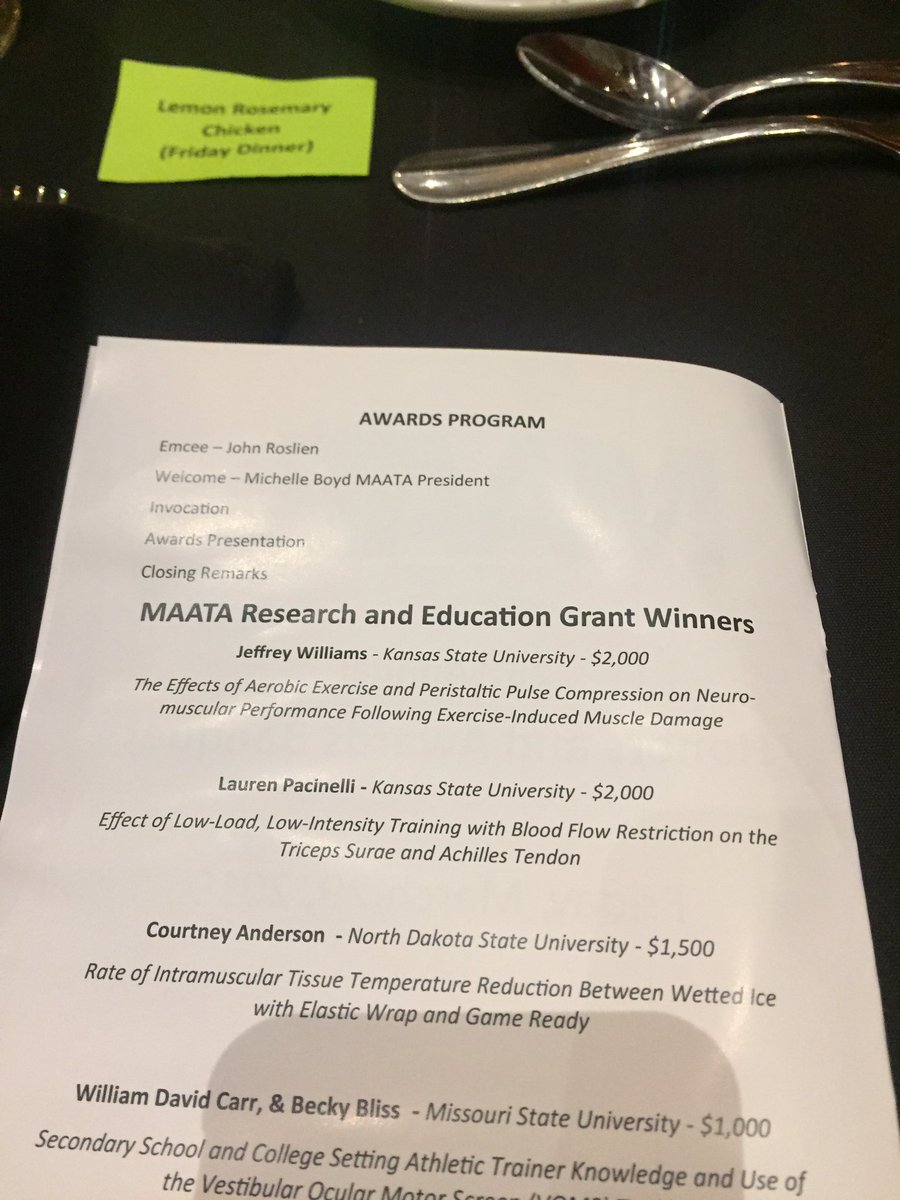 shawna_jordan's tweet photo. Evening of recognition for @KStateHE @KStateFNDH individuals @pvardiman, Lauren Pacinelli, and Jeffrey Williams at the MAATA district meeting. Honored to work with these amazing individuals. https://t.co/zoE0GtCK6I