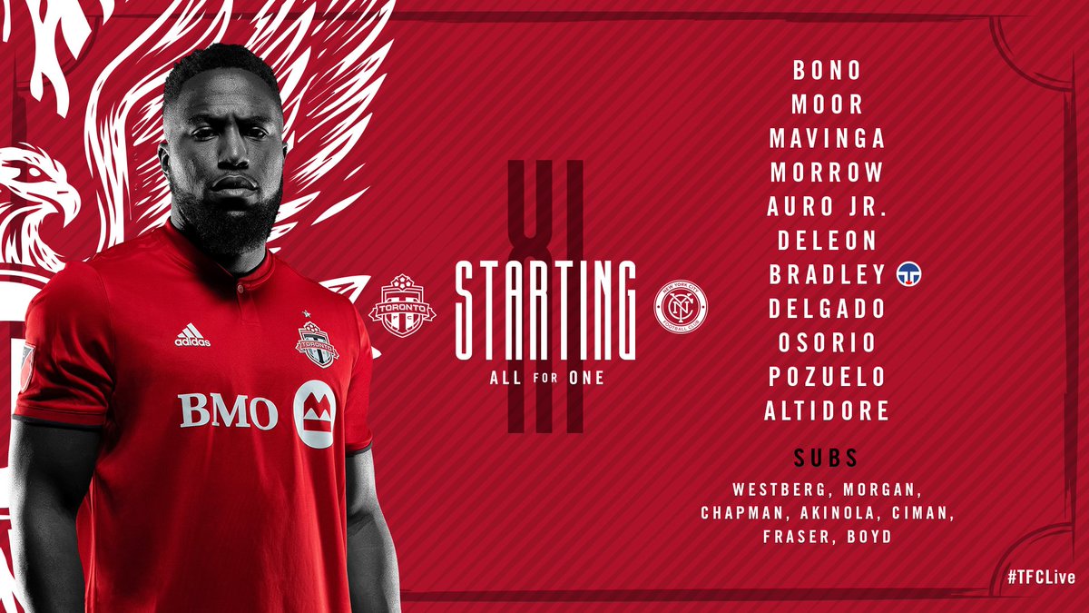 TorontoFC's tweet photo. It’s time.

Tonight’s Starting XI vs. @NYCFC

#TFCLive | #TORvNYC https://t.co/TQllEMKBbW