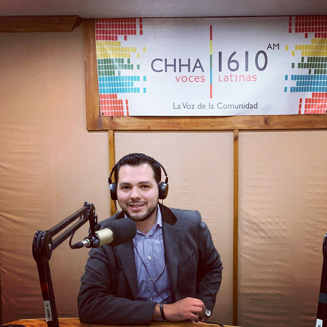 spanportuoft's tweet photo. Prof. Juan Carlos Rocha Osornio being radio interviewed at Voces Latinas CHHA 1610AM with Martha Pinzón last Wednesday. He talked about the importance of learning Spanish and how he has incorporated community-engaged learning to help students achieve fluency in the language. https://t.co/Lfy1XZbfR5