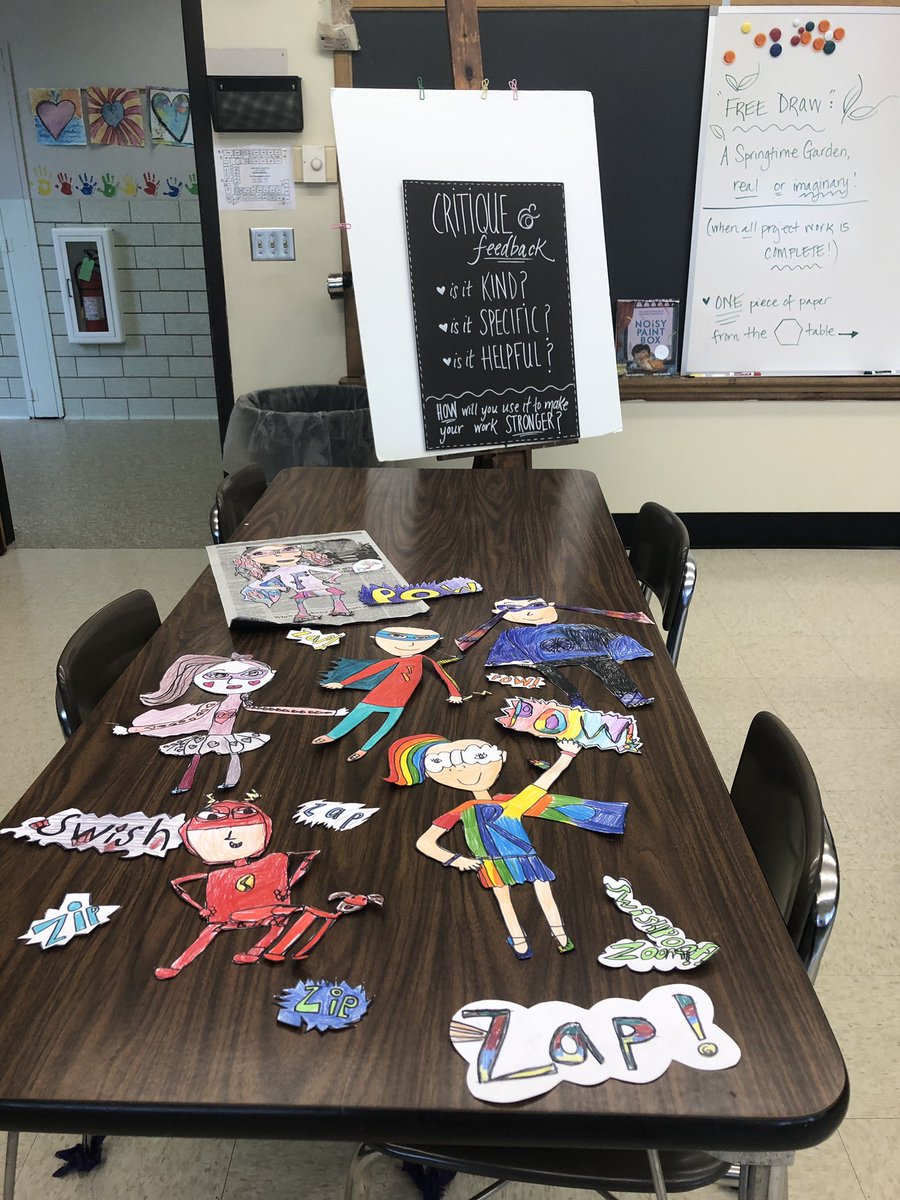 Ratka_K's tweet photo. Ideas and craftsmanship evolve in first grade through the critique and revision process. Super proud of their superselves today! #whatsyoursuperpower? self portraits #kindspecifichelpful https://t.co/jVHm2UGK9h