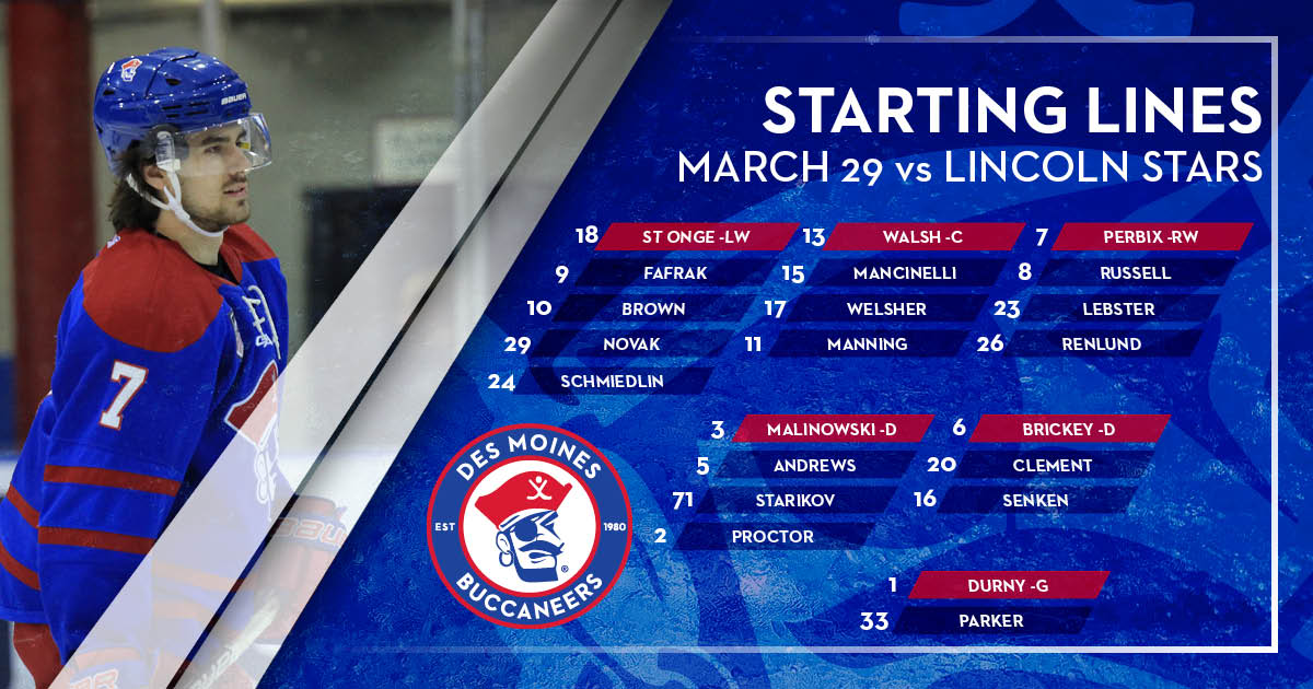 bucshockey's tweet photo. Lines for tonight's game vs @LincolnStars!
#BucsHockey
#DMvsLIN https://t.co/NNV7OpUN4D