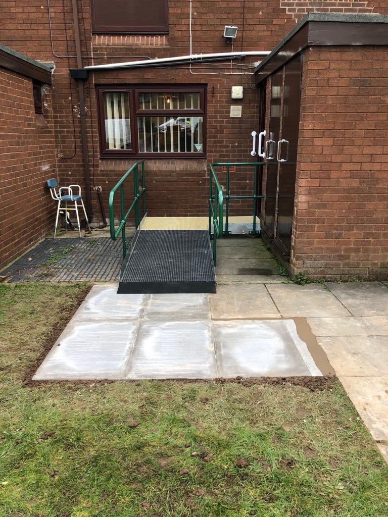 EclipseAccess1's tweet photo. Another ramp with additional groundwork completed, groundwork may need to be complete to create as safe base for the ramp and also so that client has an area to safely enter and exit the ramp. 
#eclipseaccesssolutions #wheelchairaccessible #wheelchair #modularramps #bespokeramps https://t.co/jMrDnKJ3wY