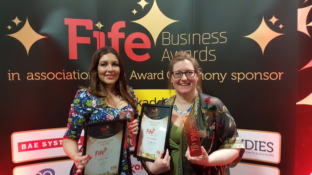 FifeChamber's tweet photo. SURPRISE ANNOUNCEMENT! @Gailmycherrypie &amp; @willowandplum awarded Inspiration Awards in recognition for their exemplary approach to every aspect of their business and their everyday positive attitude. #FifeBusinessAwards #InspiringFife https://t.co/n4QSXQXBF3