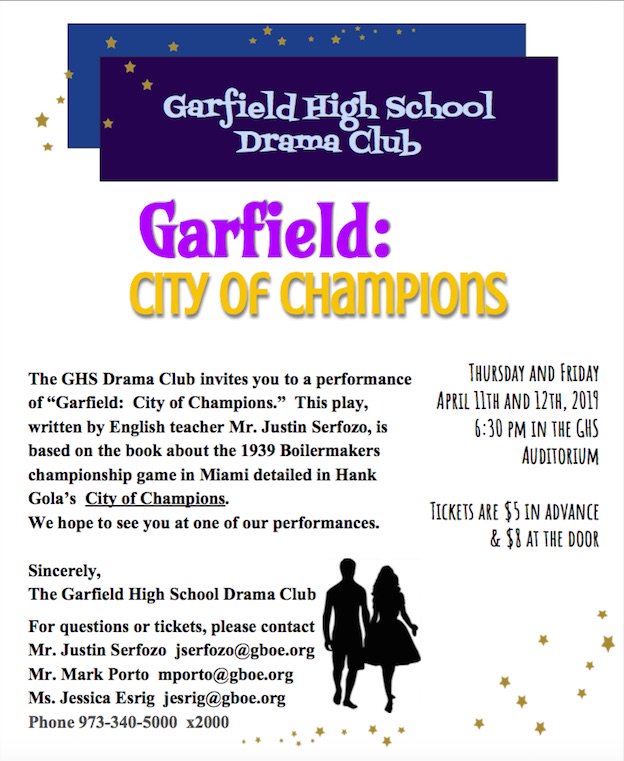 XNYDNHankGola's tweet photo. Very, very, very cool that Garfield HS Drama Club is putting on an adaptation of City of Champions as this year's school play. Benny and the boys ride again. Please support these dedicated kids by attending one of the performances. I can't wait. @Principal_GHS @BoilermakersGHS https://t.co/mobEU54qIx