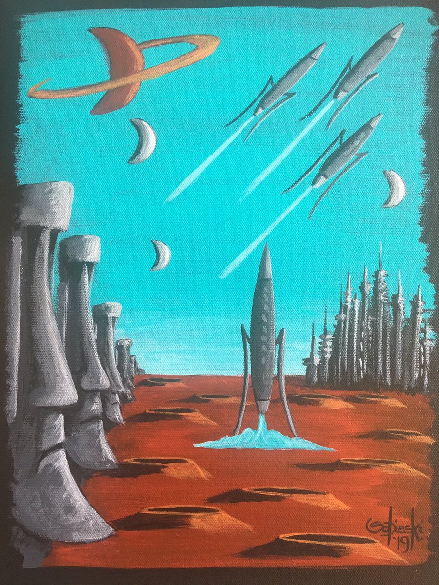 “Left Behind” available now, link in my profile
#tiki #tikiart #moai #art #arte #painting #pintura #ufo #flyingsaucer #rocket #rocketship #spaceship #sciencefiction #scifi #scifiart #retro #retroart #retroscifi #retrofuturism #retrosciencefiction #artist #mashup #cleesobieski