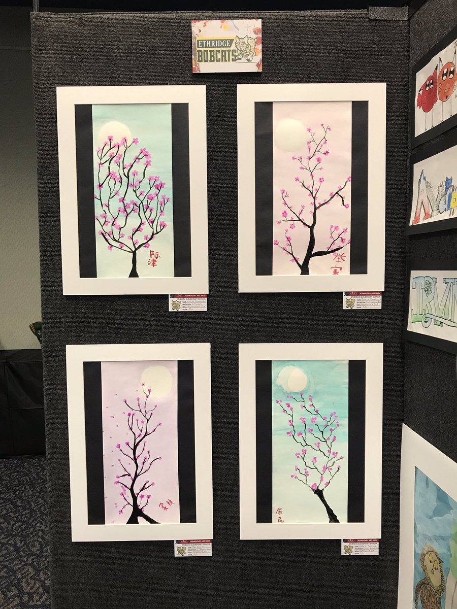 ArtBobcat's tweet photo. Here’s a preview of some of the Ethridge students artwork at the GISD Art Showcase! Now up until April 4th at the South Garland Branch Library! Please come support our Ethridge Bobcats!!!! @GISDArts #gisdart #elementaryart #art https://t.co/rZ5VqarQ9s