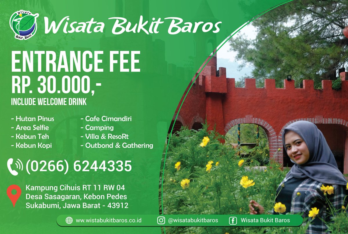 Mau liburan kemana? 
Ayo ke @wisatabukitbaros lokasi nga jauh dari pusat kota Sukabumi. Banyak fasilitas seru loh mulai dari tempat selfie keren hingga hutan Pinus yang alami.
.
.
.
wisatabukitbaros.co.id
Info : (0266)6244335 / (021)8580515