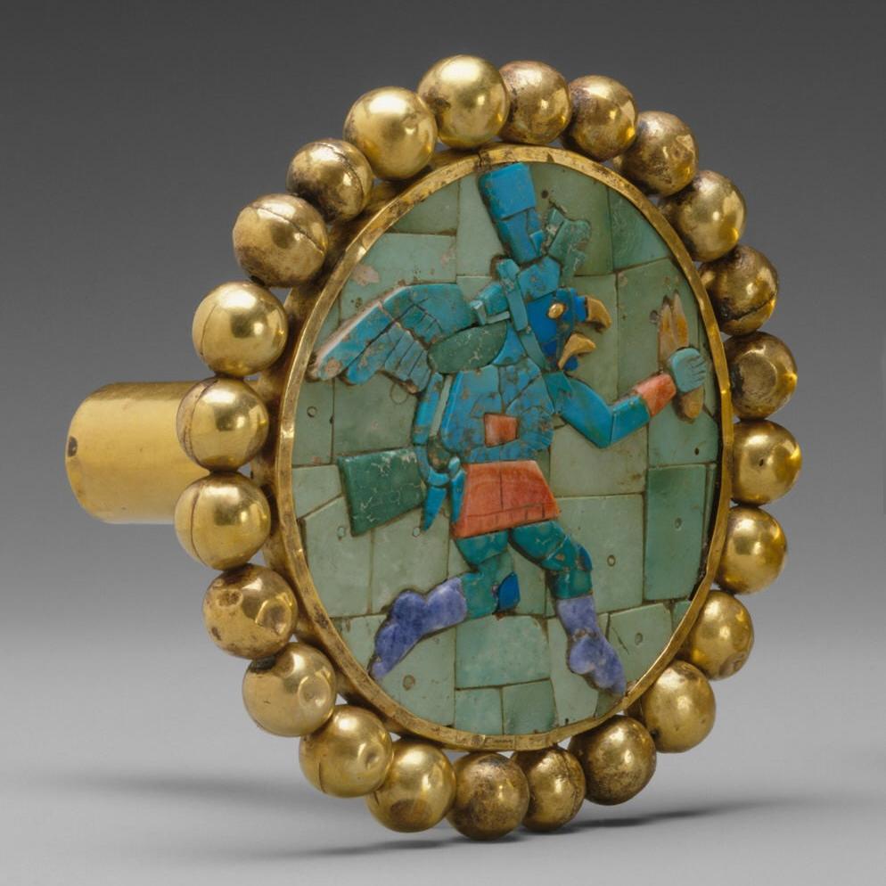MuseumOfJewelry's tweet photo. #Earspools depicting winged runner. #Gold with elaborate #granule #beading. #Moche culture, Peru. 400-700 AD. Met Museum. https://t.co/ZI2jITxa6i