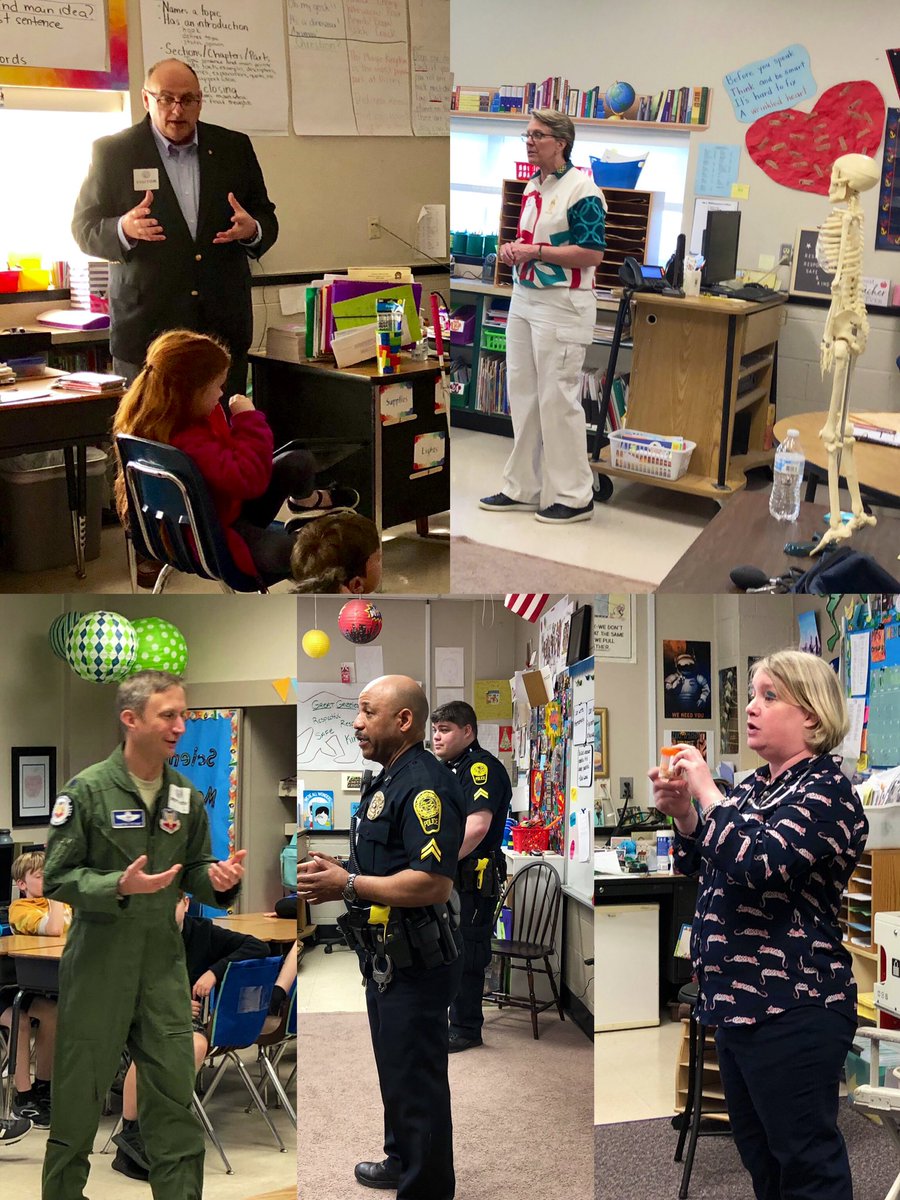 KristenWickre's tweet photo. Welcome to Career Day! 👩🏻🔬👨🏻🚒👨🏼🚀Pharmacist, vet, nurse, police officers, pilot, architect, engineers, astronaut, professor, fire fighter, author, massage & physical therapists...a few of the many careers represented today! 🌟 #engageYCSD #gr8gbe @YCSD https://t.co/RJSZNZY5oS