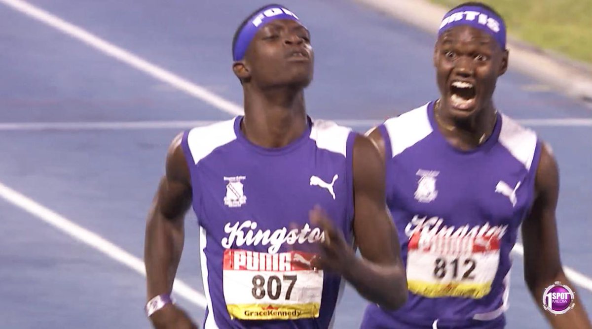 TeamJA876's tweet photo. Quinella for Kingston College in Boys 400M HURDLES CLASS 2 FINALS: #Champs2019

🥇Jayden Brown of KC 51.88
🥈Rayon Campbell of KC 52.85
🥉Jeremy Bembridge of Tarrant High 53.36 https://t.co/wVHFJJfBts