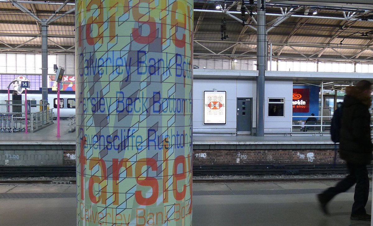 #bexhill #hastings based #womenartists @el_ises @Hooper1Ma install “8 Columns” #artworks funded by @ace_national  at #LeedsStation #leeds on platforms  8-16 thanks to @networkrail & #printers @FASTSIGNSLeeds inspired by #textilearchives @sunnybankmills @LeedsNews @leedslist