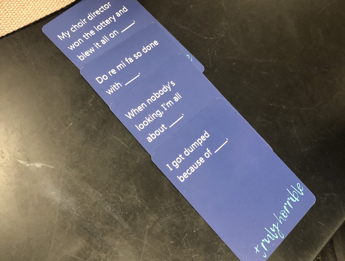 MacArthurChoir's tweet photo. Last week on Friday we played a really cool choir card game, made by the brand Truly Horrible Things!!
In current news, our MacArthur Drama Department is advancing to Area, so we decided to show some support!! https://t.co/99TcnLdNSm