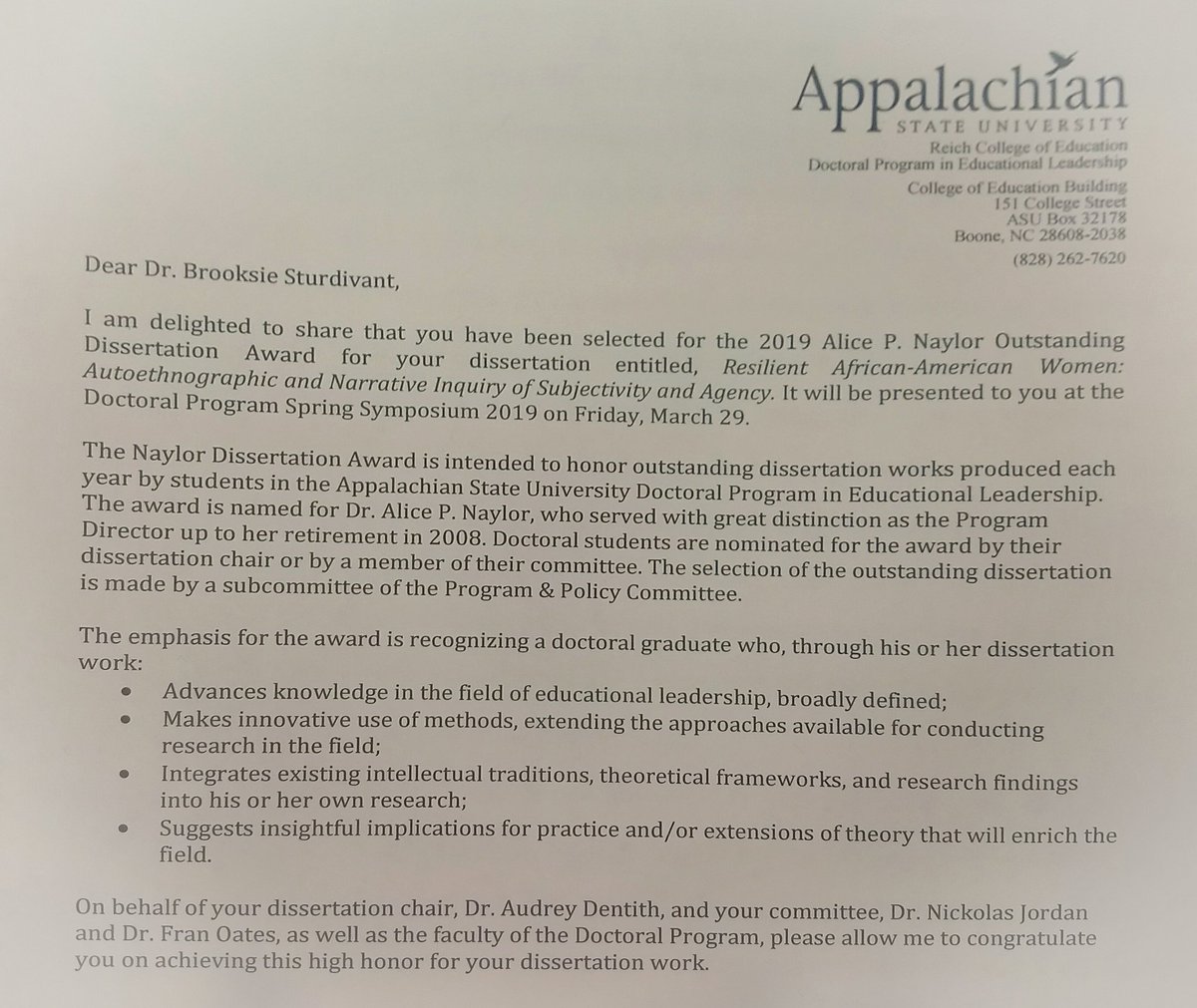 babspov's tweet image. This happened today...I received the 2019 Alice P. Naylor Award for Outstanding Dissertation from Appalachian State University! Our stories are indeed scholarly, and our voices matter! #speakyourtruth #tGbtg
