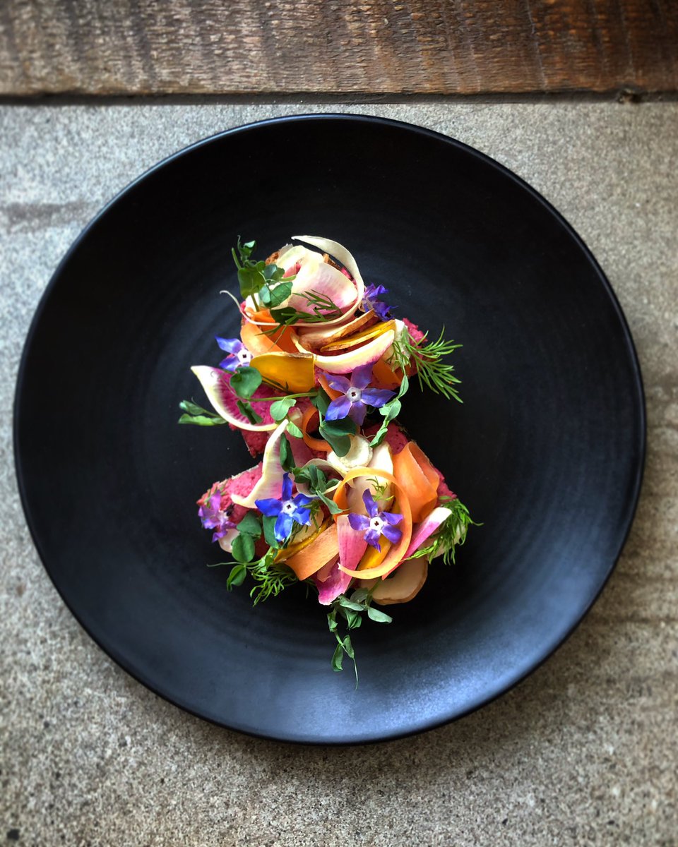 Roasted Beet Hummus Toast•  Macadamia Ricotta. Shaved Root Veggies. Local Herbs &amp; Shoots. Heritage Sourdough•
•New Menu Coming Soon!•