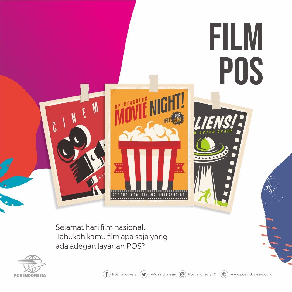 PosIndonesia's tweet photo. Selamat Hari Film Nasional.

Tahukah kamu film apa saja yang ada adegan layanan pos?

#POSIndonesia #POSinaja #KabariNegeri #AmanTepatWaktu #AgenPos #BUMNhadiruntuknegeri #kurir https://t.co/1SWMPjB2F7