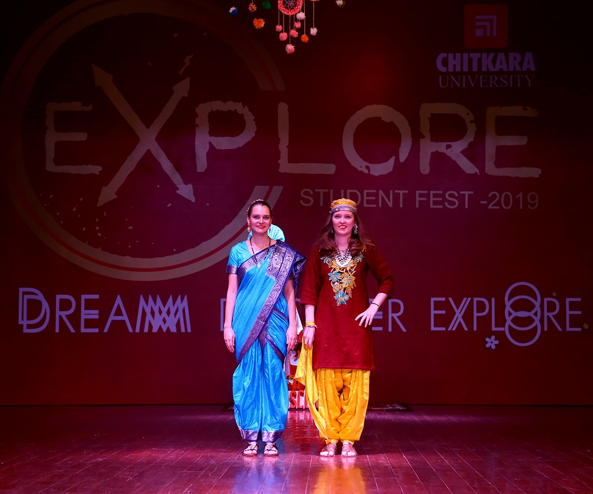 ChitkaraU's tweet photo. Shades of #Diversity: International students put up an incredible #FashionShow, as they walk the ramp in Indian attire at #Explore2019.
#ExploreFest #CulturalFest #StudentsFest #ChitkaraUniversity https://t.co/FE36DlIgLJ