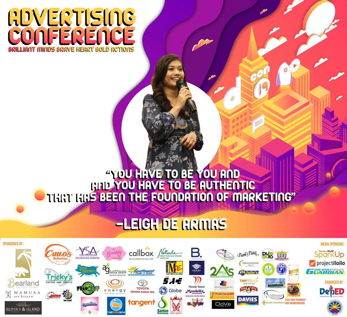 UPVADCON's tweet photo. "You have to be you and you have to be authentic. That has been the foundation of marketing." We cannot express enough how grateful we are to have Ms. Leigh De Armas as our speaker for today on "How Generation Z Influences Digital Marketing Trends". Thank you! 🧡💜 #AdCon19 https://t.co/fZr182Ez3D