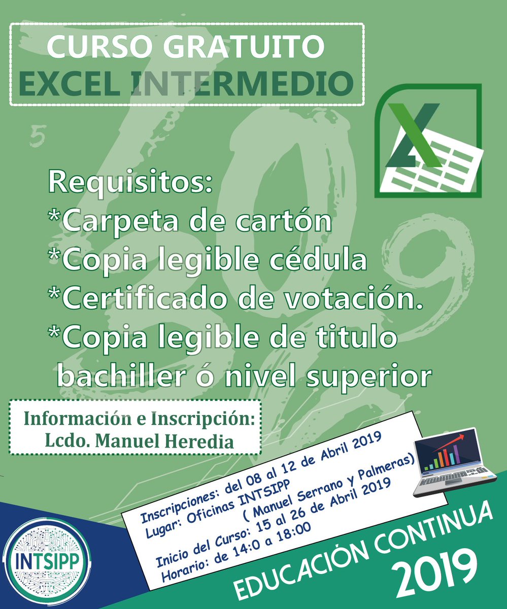 intsipp's tweet photo. [CAPACITACIÓN]  El @intsipp tiene el agrado de invitar a la población en General a los Cursos de Capacitación Continua: "EXCEL INTERMEDIO" #EducaciónContinua https://t.co/pUALBCRDsA