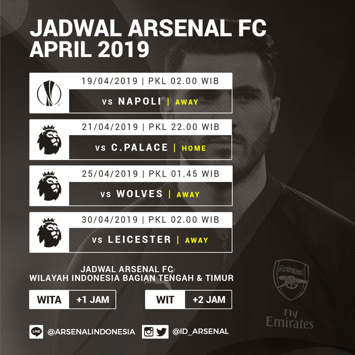 Jadwal <a href="/Arsenal/">Arsenal</a> bulan April 2019