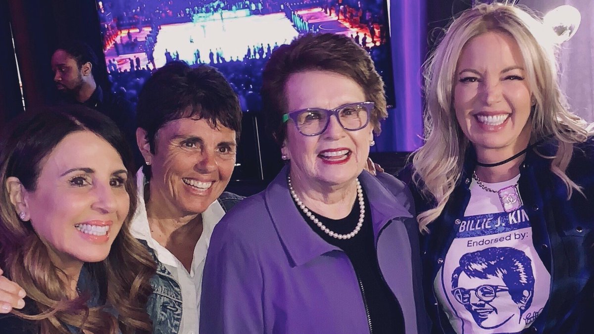 Billie Jean King (@billiejeanking) on Twitter photo What a special night with our dear friends, <a href="/JeanieBuss/">Jeanie Buss</a> and Linda Rambis. So incredibly proud of what Jeanie has accomplished with the <a href="/Lakers/">Los Angeles Lakers</a> as a smart and talented leader. #LakeShow #Gamechanger What a special night with our dear friends, <a href="/JeanieBuss/">Jeanie Buss</a> and Linda Rambis. So incredibly proud of what Jeanie has accomplished with the <a href="/Lakers/">Los Angeles Lakers</a> as a smart and talented leader. #LakeShow #Gamechanger