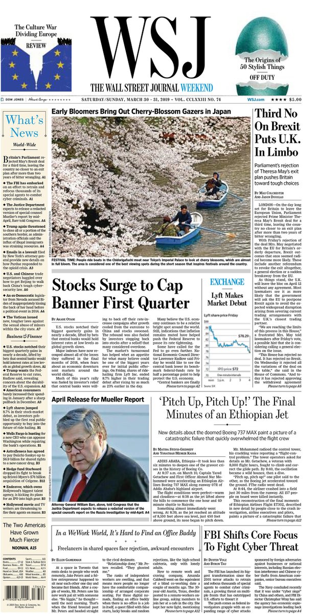 WSJ's tweet photo. Here's an early look at the front page of The Wall Street Journal's weekend edition https://t.co/wC5Guzm1af https://t.co/Ym9NgJDOgr