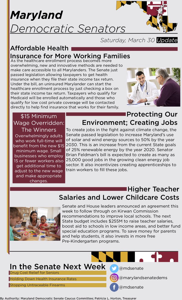 MDSenate's tweet photo. Check out this week’s edition of the Maryland Democratic Senators Newsletter. #MDGA19 #MDPolitics https://t.co/Os5wlvhxmm