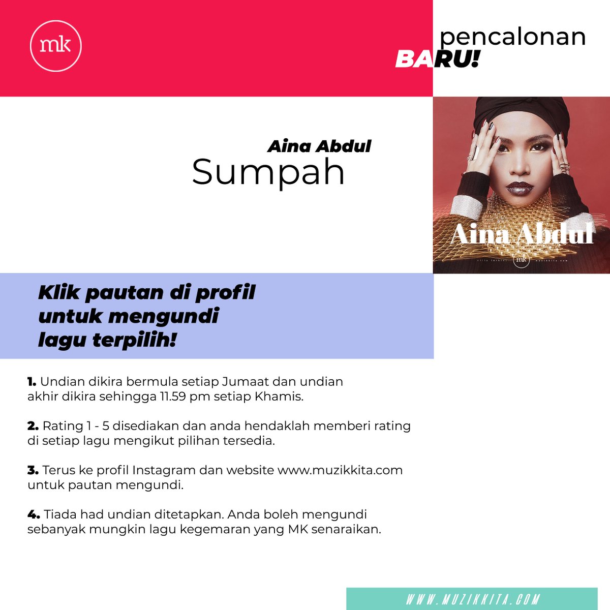 MuzikKita's tweet photo. Carta Muzik Kita minggu ketiga. Terus undi di pautan https://t.co/RpuyvjB4PV https://t.co/IbczNHty1u